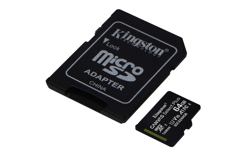 Kingston 64GB microSDHC Canvas Select Plus 100MB/s Read A1 Class 10 UHS-I Frustration Free Packaging Memory Card + Adapter (SDCS2/64GBET) microSD Card Fast (Up to 100 MB/s)