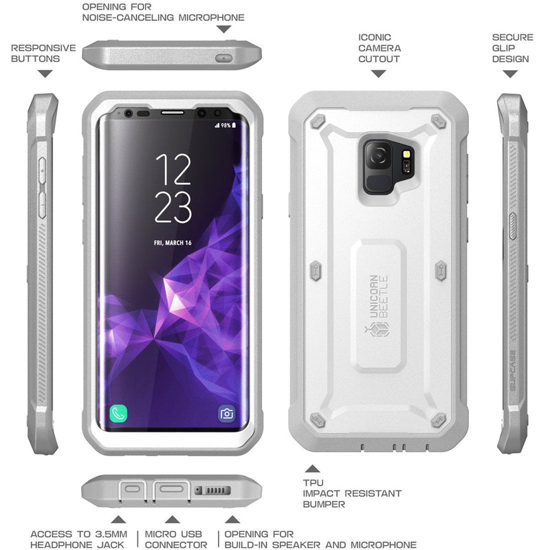 SUPCASE Unicorn Beetle Pro Series Case Designed for Galaxy S9, with Built-in Screen Protector Full-Body Rugged Holster Case for Galaxy S9 (2018 Release) (White) White