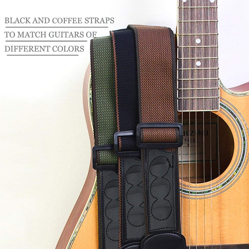 WOGOD Guitar Strap Soft Cotton Black Guitar Shoulder Straps With 3 Pick Holders for Acoustic Electric Bass Guitars (Black+Coffee) Black+Coffee