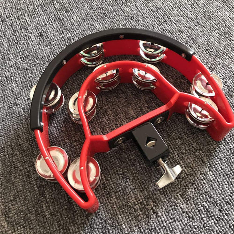 Drum Set Tambourine with Mounting Eye Bolt,Hi Hat tambourine(Black,Red) (10 double rows of jingles, Red) 10 double rows of jingles