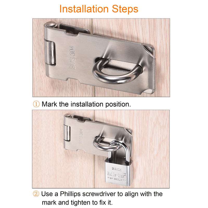 MECCANIXITY 4 Inch Stainless Steel Heavy Door Hasp Lock Keyed Different Clasp with Padlock and Screws for Cabinet Closet Gate, Silver