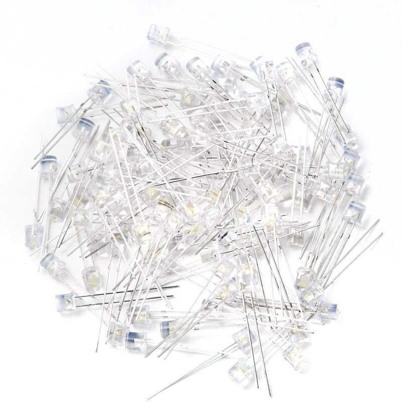 Chanzon 100 pcs 5mm White Flat Top LED Diode Lights (Clear Transparent Lens) Bright Lighting Bulb Lamps Electronics Components Indicator Light Emitting Diodes A) White (100pcs)