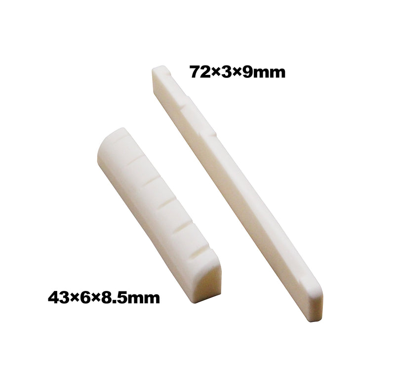 Blisstime 2 Sets (4pcs) 6 String Acoustic Guitar Bone Bridge Saddle and Nut Made of Real Bone with 3 Sand Paper