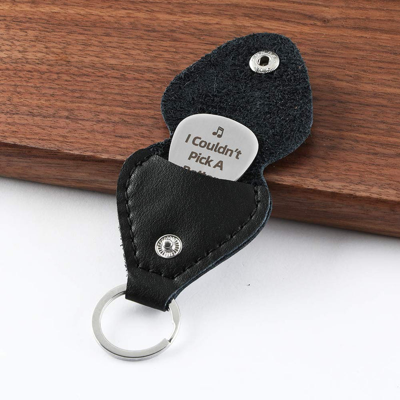 A Birthday Gift for Father’s Day, ICouldn't Pick a Better Dad Stainless Steel Guitar Pick with Leather Bag Keychain