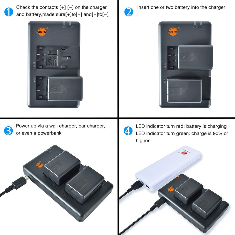 DSTE 2X VW-VBT190 Battery + Rapid Dual Battery Charger with Micro USB Cable for Panasonic HC-V110GK V270GK V380GK V520GK V520MGK V720MGK V770GK VX870GK VX980GK W580GK W850MGK WX970GK WXF990MGK Camera