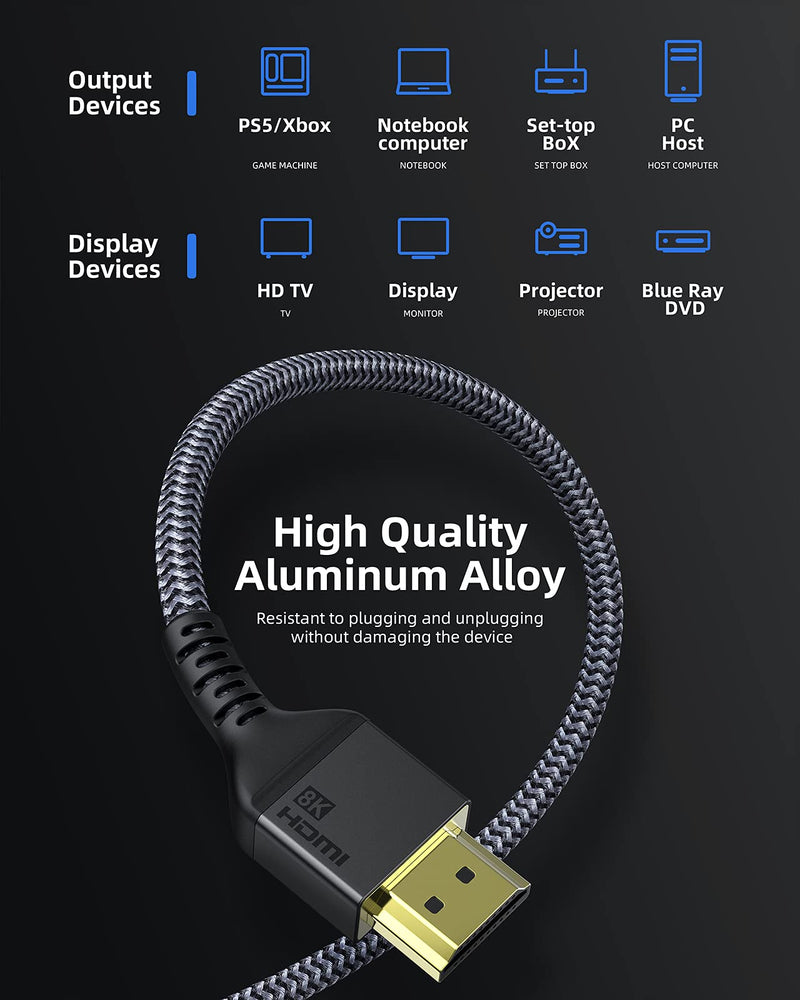 8K HDMI Cable 16FT/15ft, Maxonar (Certified) Ultra High Speed HDMI 2.1 Cord 48Gbps 8K60 4K120 144Hz RTX 3090 eARC HDCP 2.2&2.3 Compatible with Playstation 5/PS5, Xbox Series X, Roku/Fire/Sony/LG TV 16ft/5M