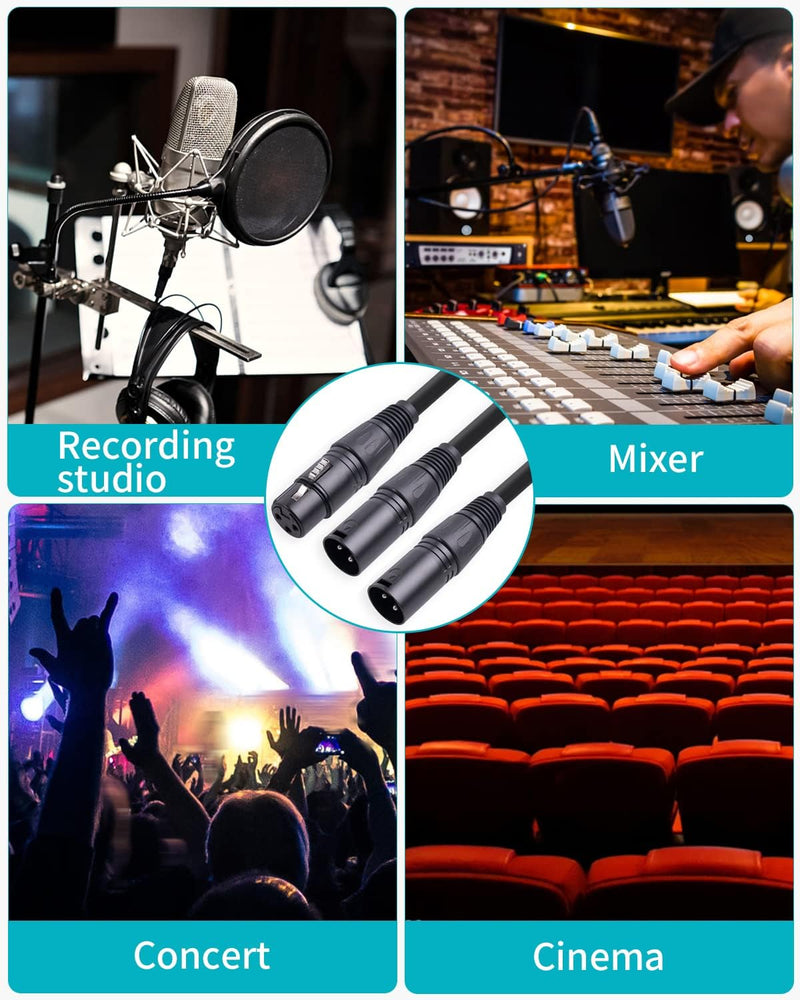 2 Pack XLR Splitter 1 Female to 2 Male,XLR Splitter Cable,1.5FT XLR Y Splitter Micrphone Cable,3pin XLR Female to Dual XLR Male Y-Splitter Balanced Mic Audio Cables for Stereo Mic to L&R Audio