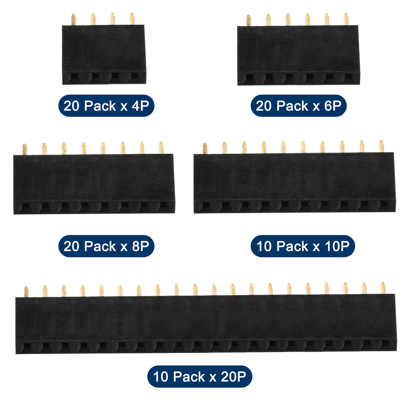 MECCANIXITY Straight Pin Header 4P 6P 8P 10P 20P 2.54mm Pitch for Prototype with Box Pack of 80 Per Set