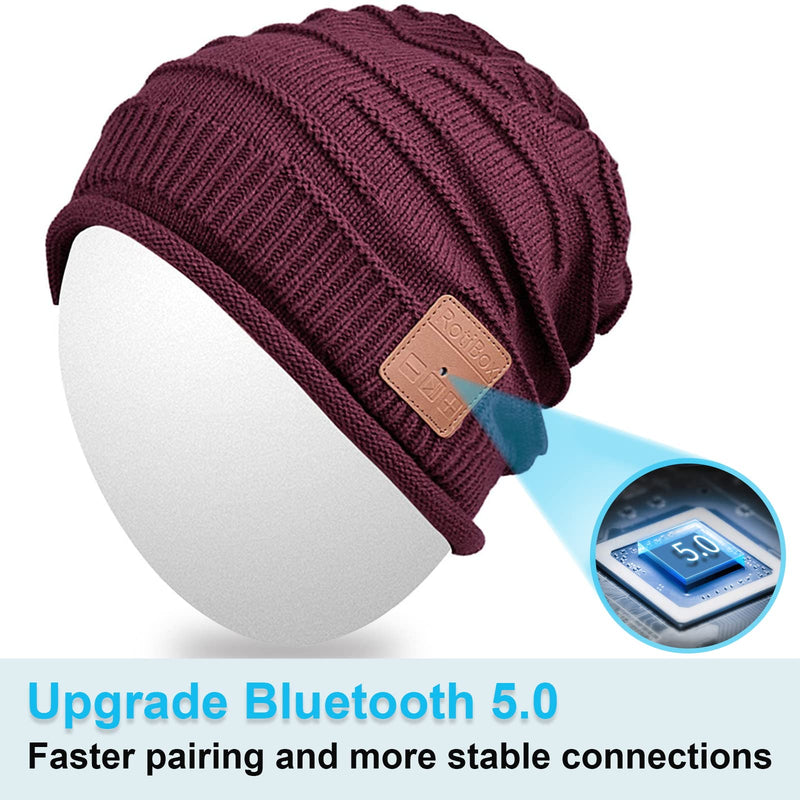 Upgraded Bluetooth Beanie, Built-in Stereo Speaker and Mic, Warm and Comfortable Skully Cap, Unique Tech Gifts, for