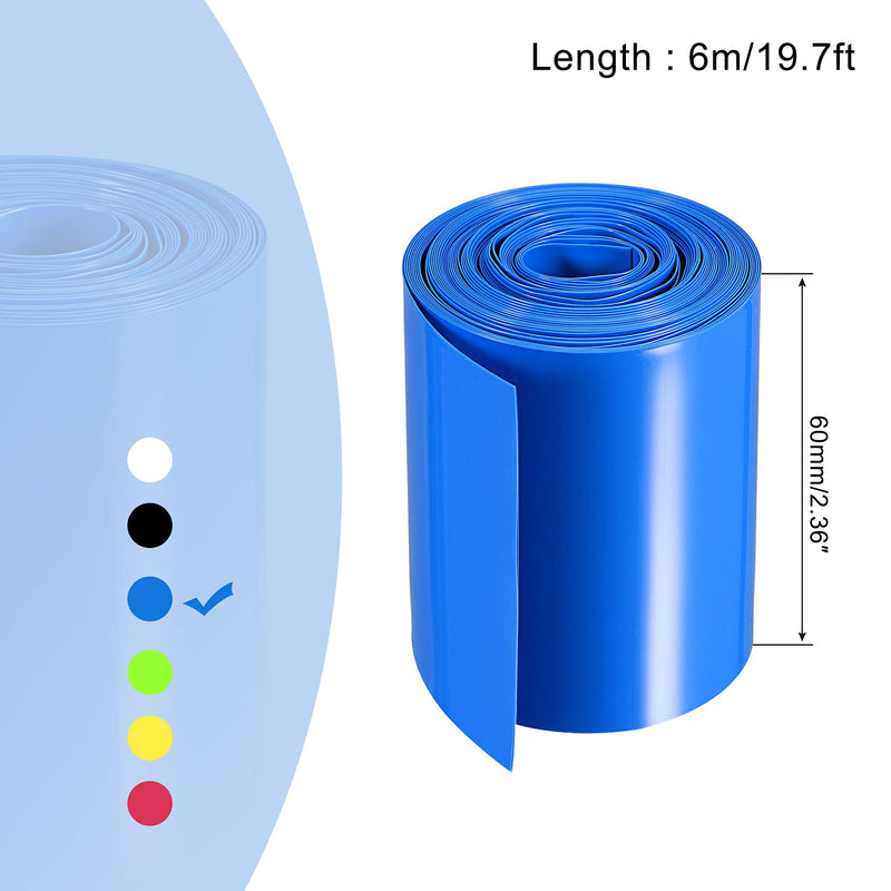 MECCANIXITY Battery Wrap PVC Heat Shrink Tubing 60mm Flat 6m Blue Good Insulation for Battery Pack