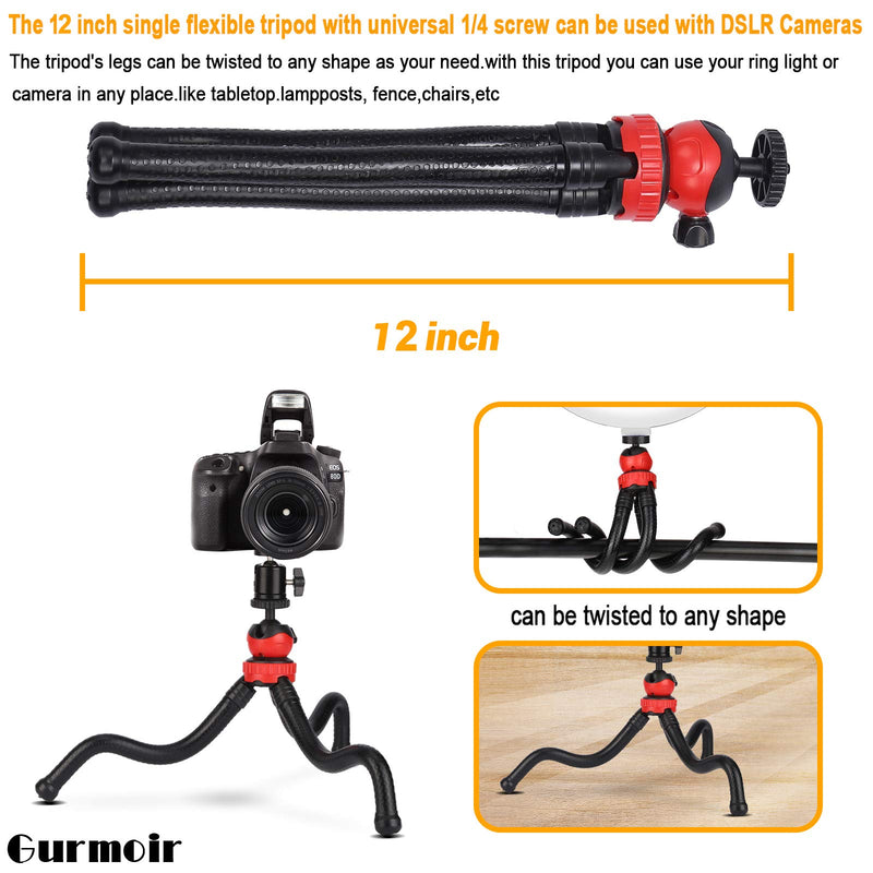 Gurmoir 3in1 Flexible Tripod Action Camera Stand for Gopro Hero 9 Black/8/7/6/5/AKASO/SJCAM/YI/DJI Osmo Action/DSLR Canon Nikon Sony Camera. 12-inch Flexible Tripod with Adapter and Long Screw