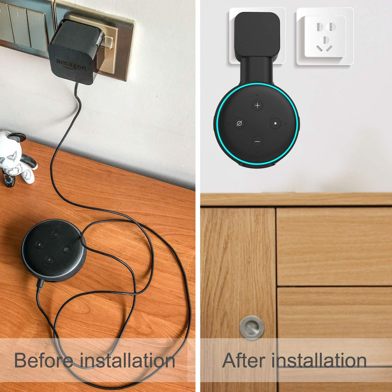 Outlet Wall Mount Holder for Echo Dot 3rd Generation,A Space-Saving Solution with Cord Management for Your Smart Home Speakers, Hide Messy Wires, Place on Kitchen, Bedroom & Bathroom (Black) 1pcs Black