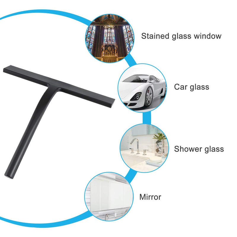 Anlynwooh Shower Squeegee,Matte Black 9-inch,Stainless Steel Core. Streak-Free Cleaning, No Squeak Noises,Silicone Rubber Squeegees for Shower Glass Door, Shower Cleaner,Glass Wiper. Black+1 Hook