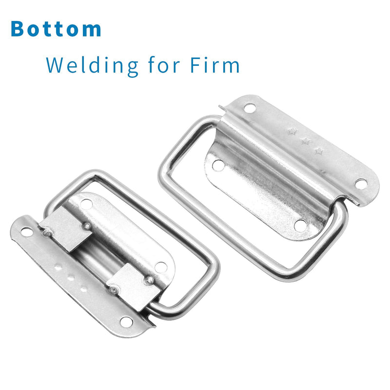Jiozermi 4 Pcs Chest Handles, 3 Inch Pull Handles with Screws, Stainless Steel Foldable Pull Ring Handle for Toolbox, Heavy Duty Surface Mount Case Handle, Silver