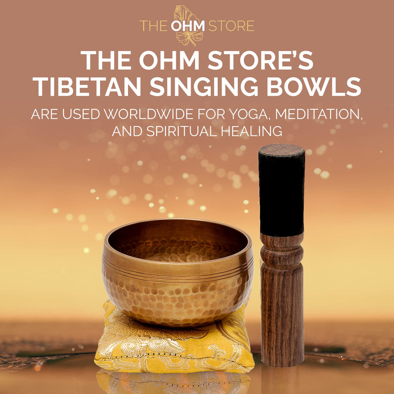 Tibetan Singing Bowl Set with Healing Mantra Engravings — Yoni Meditation Sound Bowl Handcrafted in Nepal — Yoga, Healing, Anxiety Relief, Mindfulness