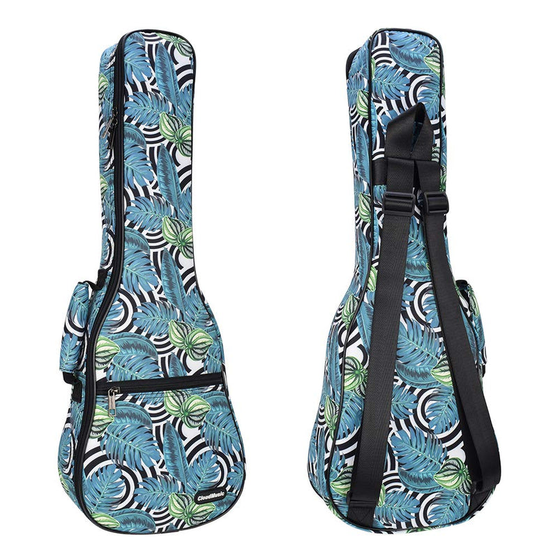 CLOUDMUSIC Ukulele Case Backpack Straps Bag For Soprano Concert 21 23 inch (Green Leaves, Concert) Green Leaves