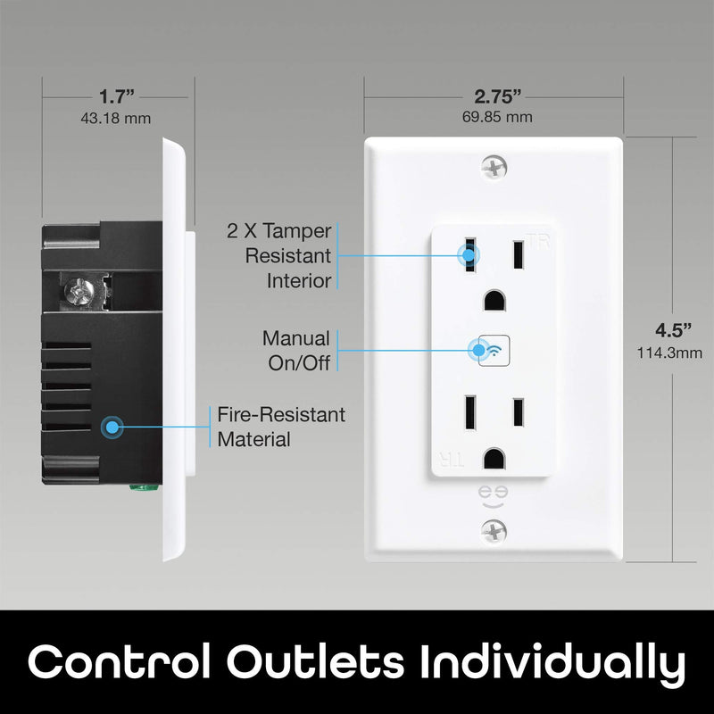 [AUSTRALIA] - Geeni Smart Wi-Fi in-Wall Outlet, White, 2 Outlets – No Hub Required – Smart Outlet Works with Amazon Alexa, Google Home, Requires 2.4 GHz Wi-Fi Wi-Fi Smart Outlet 