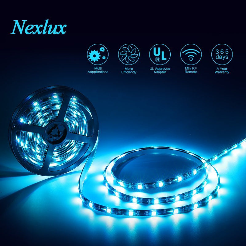 [AUSTRALIA] - LED Strip Lights, Nexlux 32.8ft Waterproof IP65 5050 SMD RGB LED Flexible Strip Light Black PCB Board Color Changing Decoration Lighting 44 Key RF Controller+ UL Approved Power Adapter 