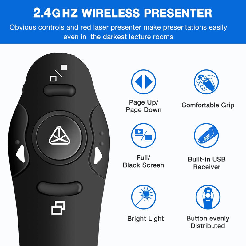 Presentation Clicker Wireless Presenter Remote USB Control Powerpoint PPT Clicker, Laser Pointer RF 2.4GHz Presenter Remote Google Slide Advancer Powerpoint Clicker for Computer/Laptop/Mac/Keynote Red Light