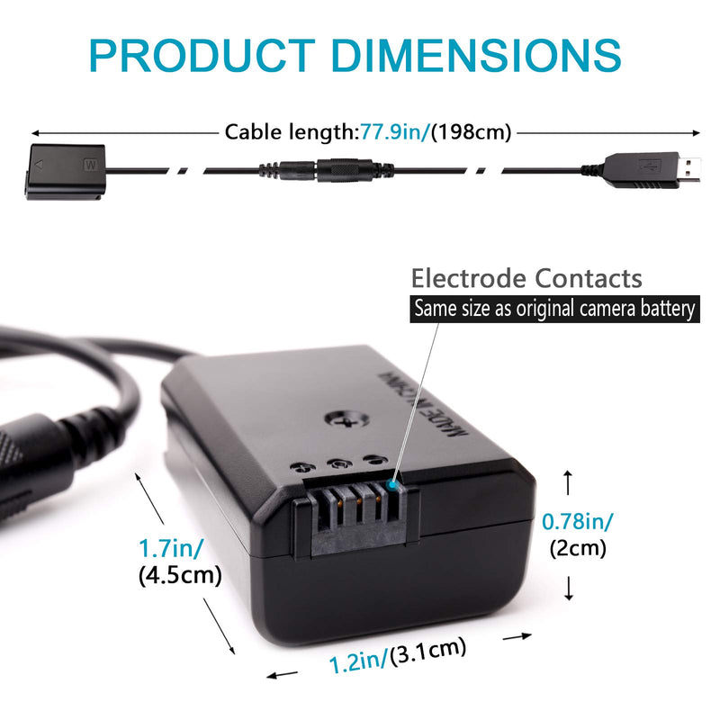 kocackoo AC-PW20 DC Coupler Replace of NP-FW50 Battery, USB Power Cable Replacement for AC Power Adapter, Dummy Battery for Sony A7 A7R A7S A7SII A6500 A6300 A6100 A6000 NEX5 DSC-RX10 II III IV