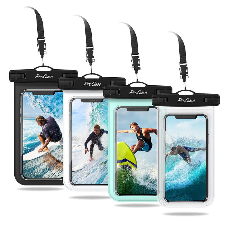 4 Pack ProCase Universal Cellphone Waterproof Pouch Dry Bag Underwater Case Bundle with ProCase 2 Pack Floating Waterproof Dry Bag Clear 20Liter