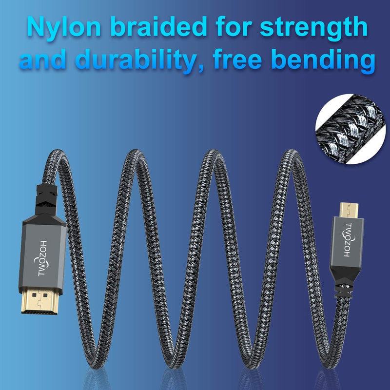Twozoh 4K Micro HDMI to HDMI Cable 3FT, High-Speed HDMI to Micro HDMI 2.0 Braided Cord Support 3D 4K 60Hz 1080p for GoPro Hero 7, Sony 6300, Nikon B500, Yoga 3