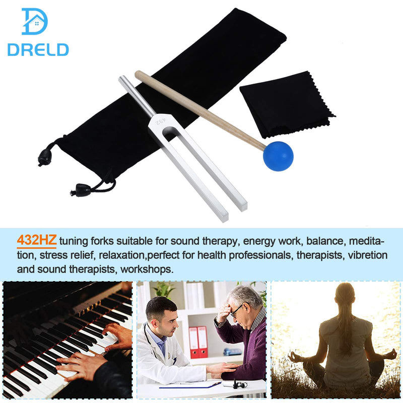 Dreld 432Hz Tuning Fork with Silicone Hammer and Bag for DNA Repair Healing, Sound therapy, Perfect Healing, Musical Instrument, Balancing, Healers, Vibration