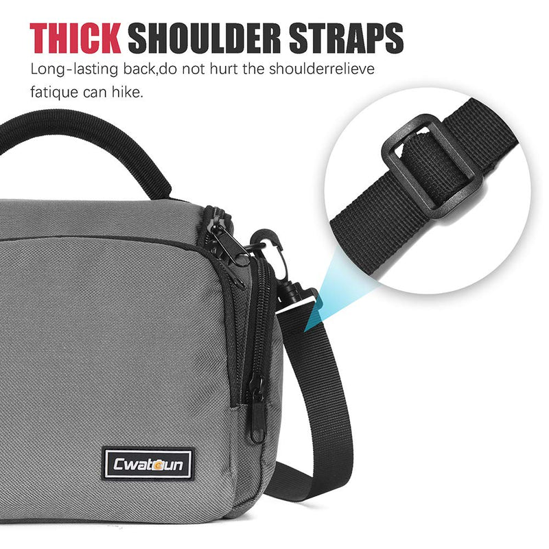 Cwatcun Camera Bag, Single Shoulder Camera Bag/Case, Crossbody Compact Camera Bag Case Compatible for Canon Nikon Sony SLR DSLR Mirrorless Cameras and Lenses Waterproof Camera Bag Grey 1.0 GRAY S