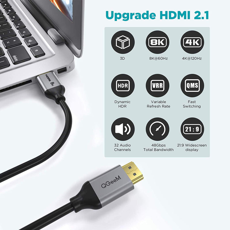 HDMI Cable 8K 10FT,QGeeM 48Gbps Ultra High Speed HDMI Cord,Compatible with Apple TV,Roku,Samsung QLED,Sony LG,Nintendo Switch,Playstation,PS5,PS4,Xbox One Series X,HDMI 8k Ultra HD Cable (10FT) 10.0 Feet
