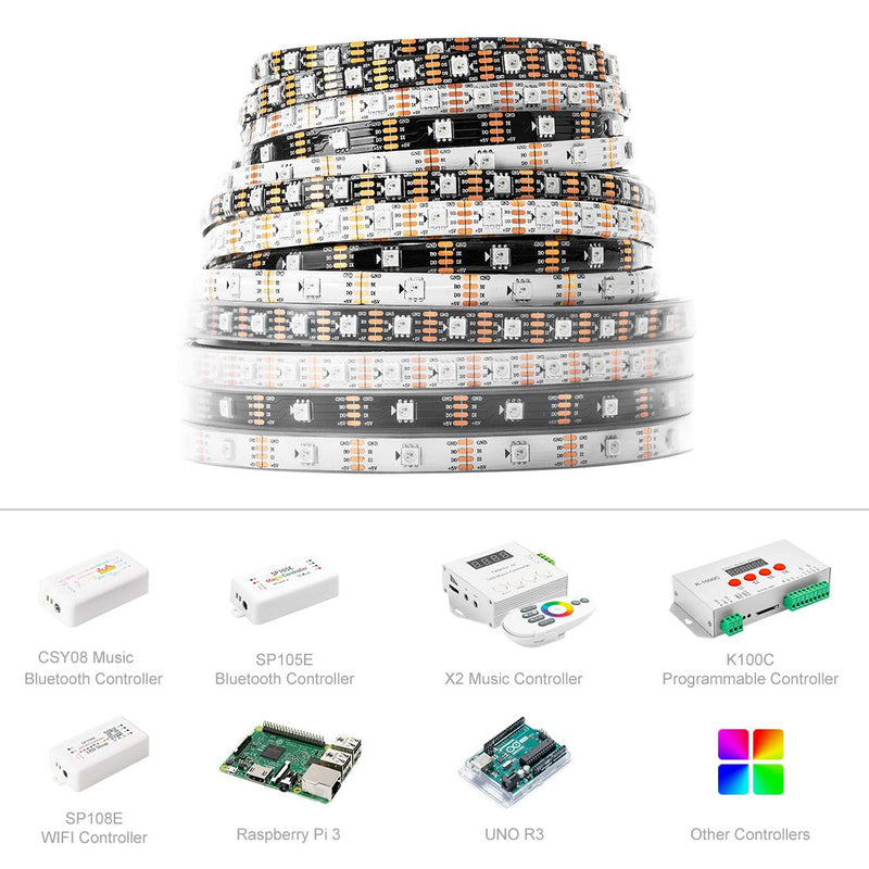 [AUSTRALIA] - BTF-LIGHTING WS2813 (Upgraded WS2812B) 16.4ft 60LEDs/m Individually Addressable RGB LED Flexible Strip Light Dual Signal Wires Backup Data 5050SMD IP67 Waterproof Only DC5V Black FPCB DIY Project Black Pcb Ip67 16.4FT 300LEDs 