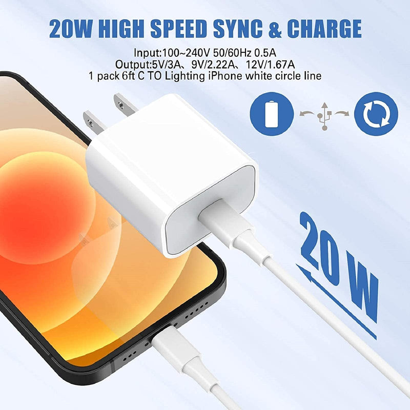USB C Fast Charger,iPhone Fast Charger,20W PD USB C Wall Charger with 6ft Type C to Lightning Cable for iPhone 12/12 Pro/12 Pro Max/12 Mini/11/11Pro/11 Pro Max/XS/XS Max/XR/X/8 Plus/iPad Pro/AirPods
