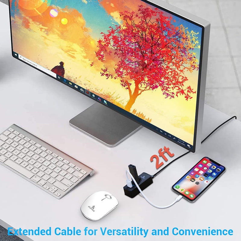 NexiGo 4-Port USB 3.0 Hub, Data USB Hub with 2 ft Extended Cable, for MacBook, Mac Pro, Mac Mini, iMac, Surface Pro, XPS, PC, Flash Drive, Mobile HDD