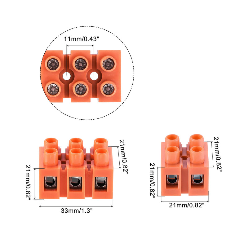 MECCANIXITY Terminal Block 600 volts 36 amps Dual Row 2 Positions 3 Positions Screw Terminal Electrical Strips 1 Set