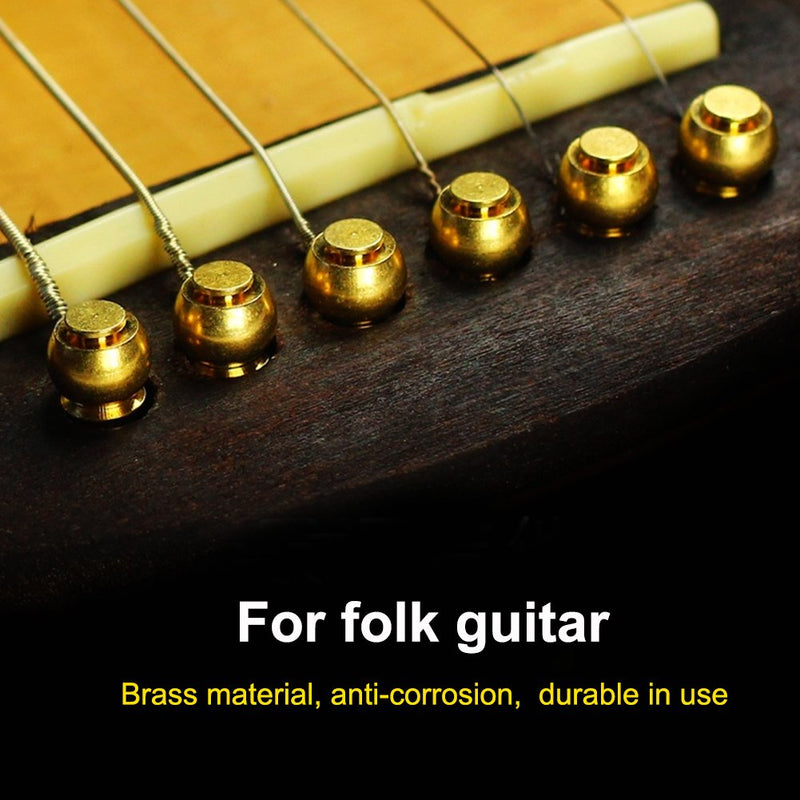 Dilwe Set of 6 Guitar Pin Brass Acoustic Guitar Bridge End Pin for Ukulele, Guitar, Bass, Acoustic Western Guitar Gold