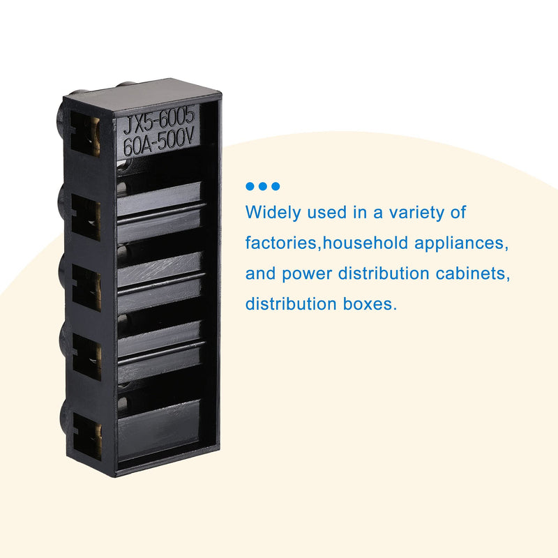 MECCANIXITY Terminal Block 500V 60A Dual Row 5 Positions Screw Electric Barrier Strip 3 Pcs