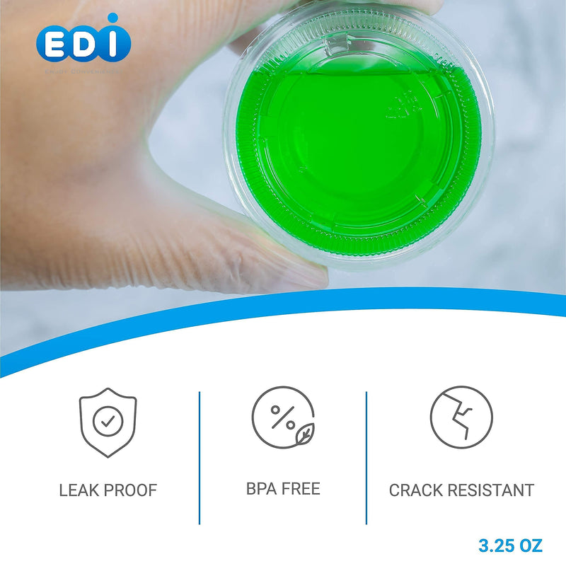 [3.25 OZ, 100 Sets] EDI Clear Disposable Plastic Portion Cups with Leakproof Lids | Jello Shot Cups | Condiment and Dipping Sauce Cups | Souffle Cups | BPA Free | Recyclable