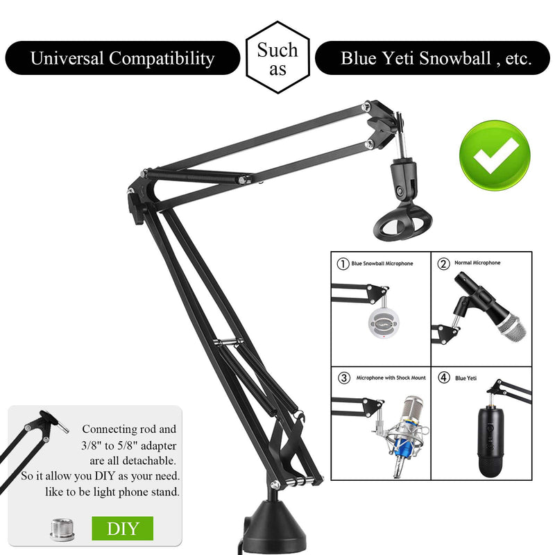 LANUCN Microphone Stand - 13.8inch Desk Mic Boom Arm Stand with Big Area Desk Clamp for Blue Yeti Nano Snowball Ice and Other Mics (L35) L35