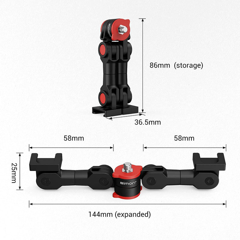 simorr Dual Cold Shoe Extension Bar Universal Cold Shoe Mount Bracket Plate Adapter, Camera Flash Brackets with 1/4" Thread Holes for Microphone,Led Video Light,Audio Recorder Monitors-3483