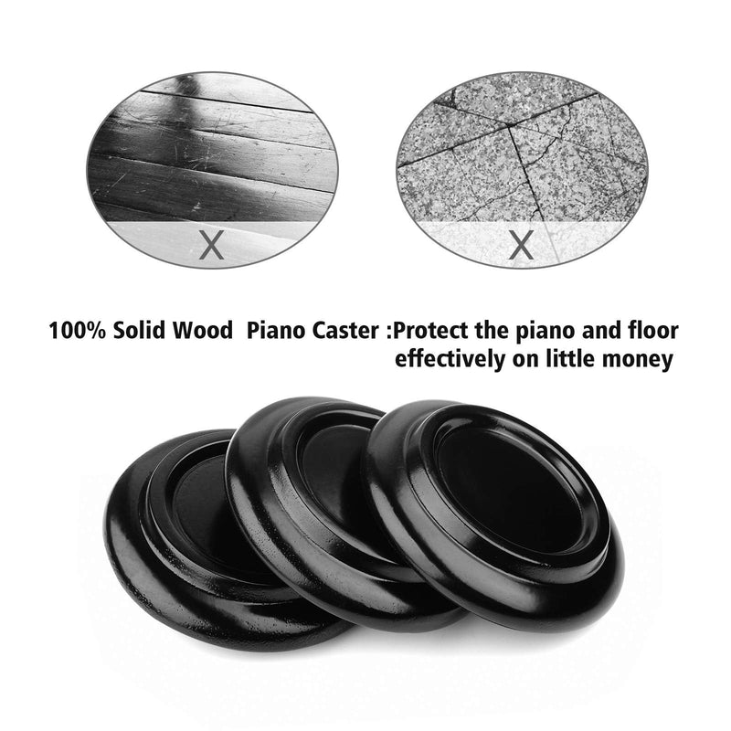 [AUSTRALIA] - Eison Piano Caster for Grand Piano, Wood Piano Caster Cups Floor Protectors for Hardwood Floor,with Non-Slip & Anti-Noise Foam Piano Casters Pad, Set of 3,Black Black 