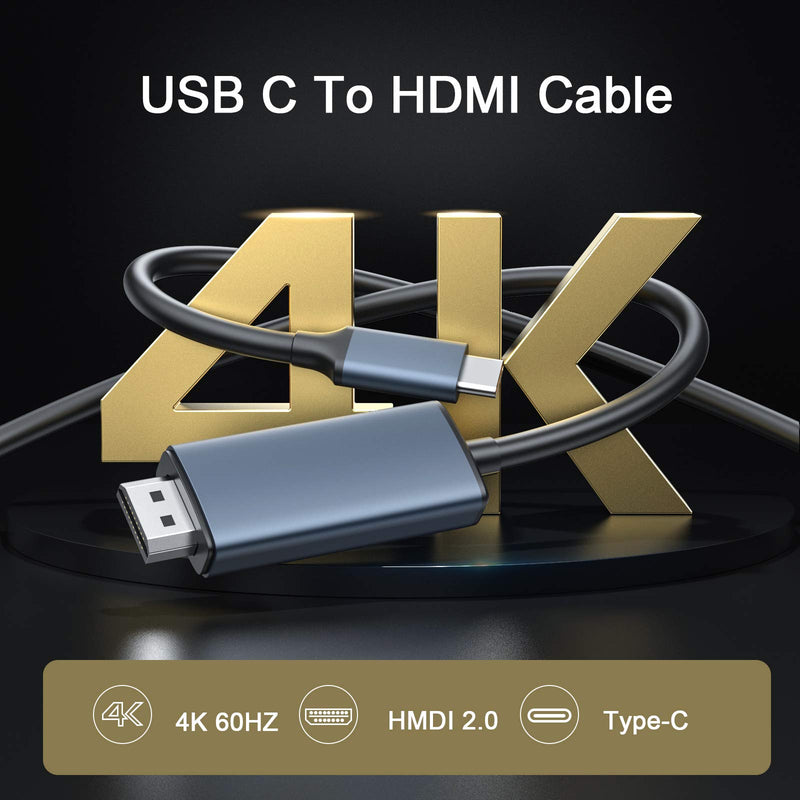USB C to HDMI Cable for Home Office | 6ft 4K@60Hz, USB Type C to HDMI Cable [Thunderbolt 3 Compatible] for MacBook Pro 2020/2019, MacBook Air/iPad Pro 2020, Surface Book 2, Galaxy S20, and More