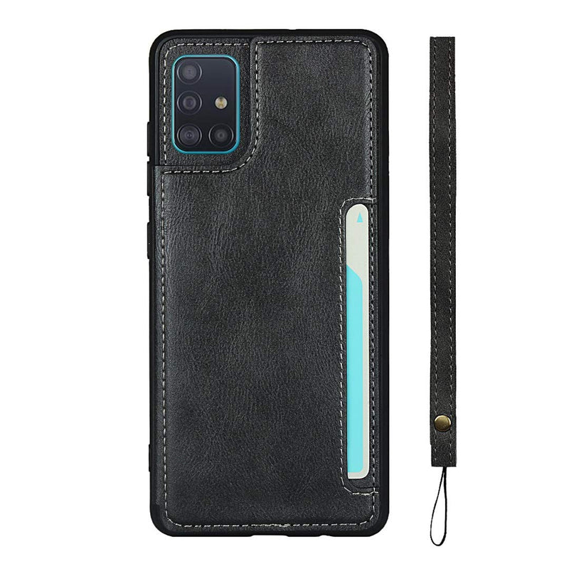 EYZUTAK Wallet Case with Card Holder for Samsung Galaxy A51 4G,Premium PU Leather Flip Case with Snap Button,Protective Bumper Phone Cover[Shockproof] Back Flip Cover with Lanyard Card Pocket-Black Black