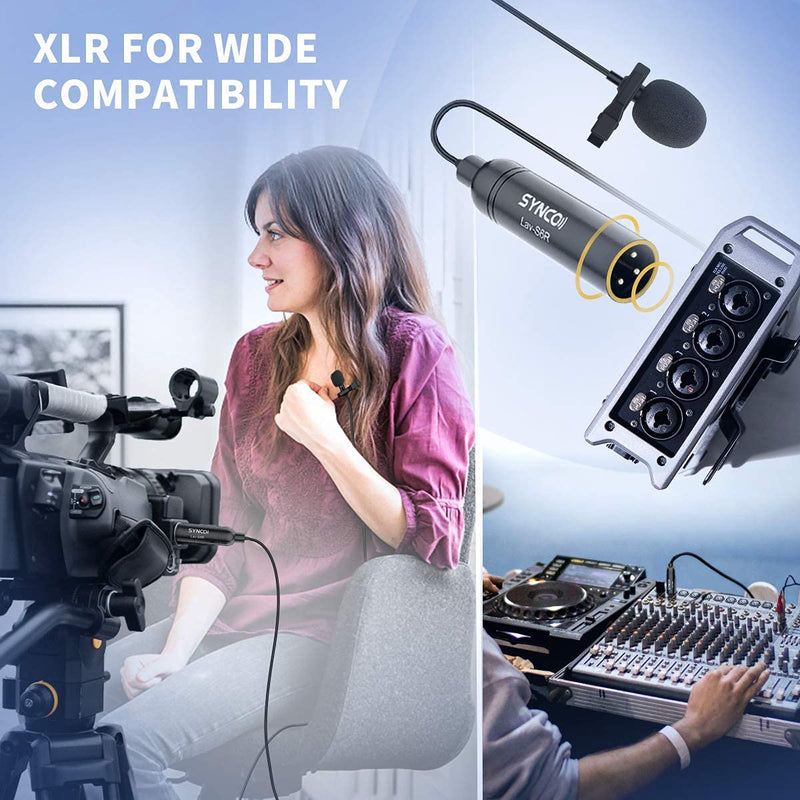 XLR Lavalier Microphone, SYNCO Lav-S6R Omnidirectional Lapel Mic with 3-Pin XLR Connector for Camera Recorder Mixer Camcorders, 6M Audio Cable for Podcast Interview Youtube Video Recording