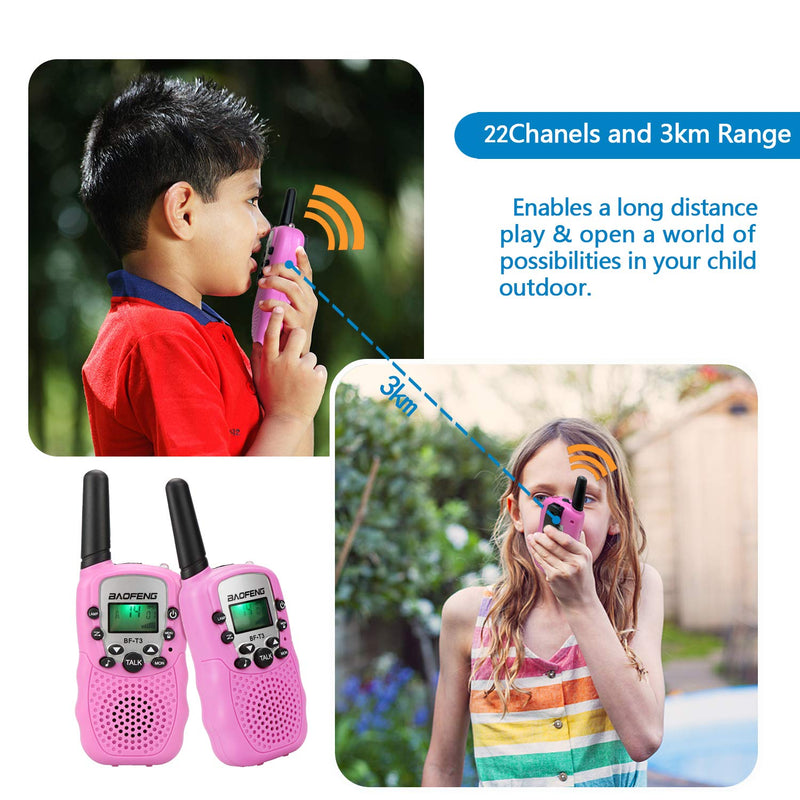 Kids Walkie Talkies BF-T3 Mini 2 Way Radios for Boys Girls 22 Channels FRS UHF 462-467MHz Frequency - 1 Pair Pink