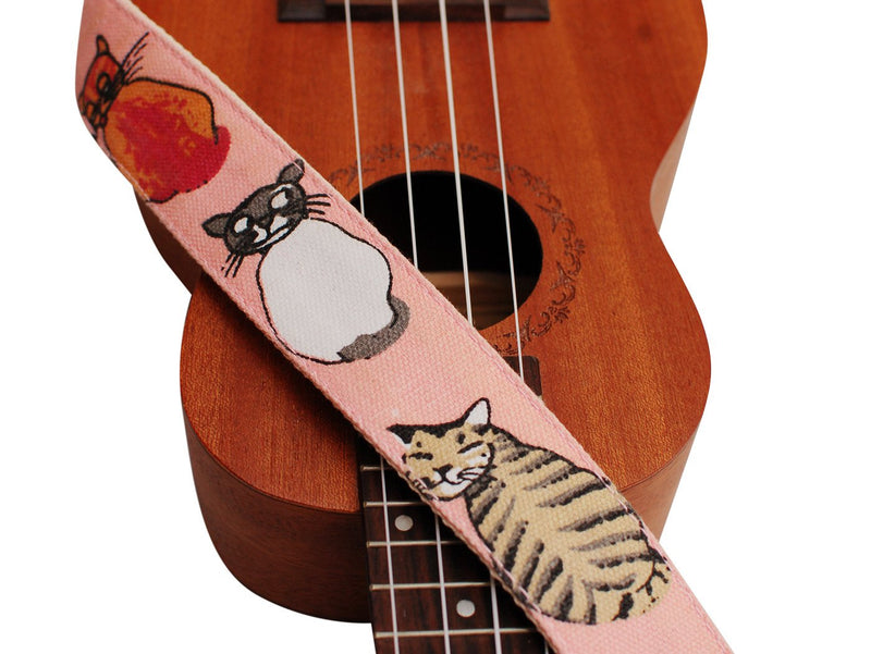 MUSIC FIRST Original Design"MISS CAT" Soft Cotton & Genuine Leather Ukulele Strap Ukulele Shoulder Strap