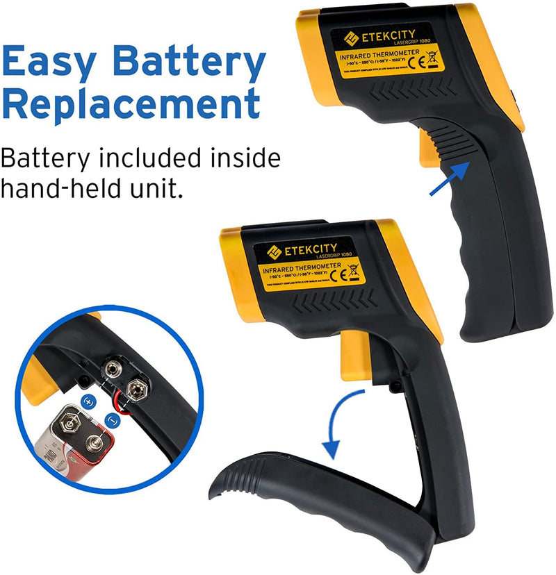 [AUSTRALIA] - Etekcity Infrared Thermometer 1080, Heat Temperature Temp Gun for Cooking, Laser IR Surface Tool for Pizza Oven, Meat, Griddle, Grill, HVAC, Engine, Accessories, -58°F to 1022°F, Yellow Lasergrip 1080 