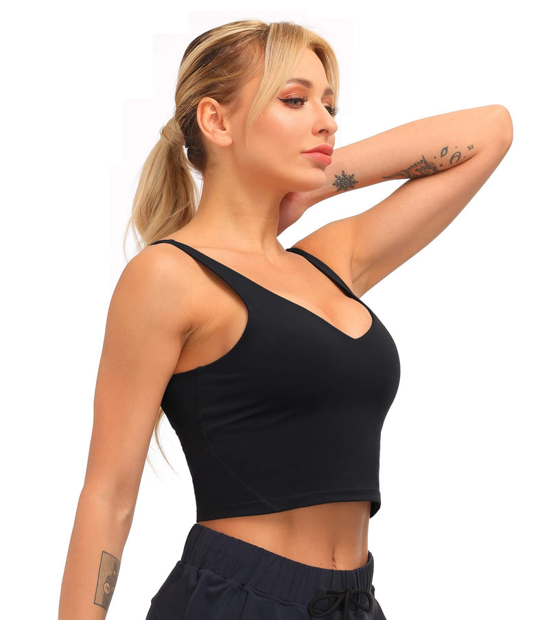 Dragon Fit Sports Bra for Women Longline Padded Bra Yoga Crop Tank Tops Fitness Workout Running Top X-Small Black