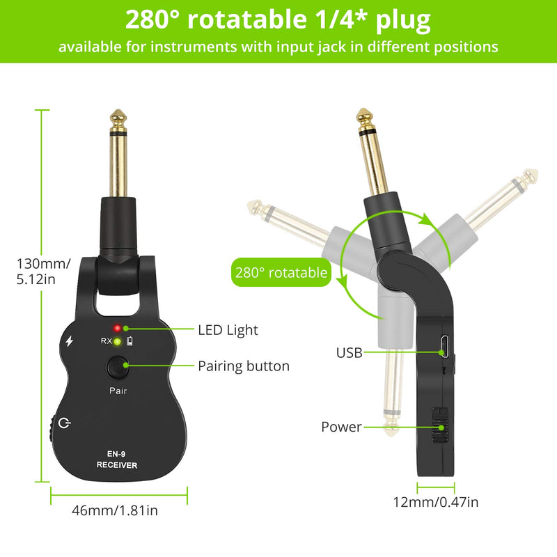 [AUSTRALIA] - LiNKFOR 2.4GHZ Wireless Guitar System Built-in Rechargeable Wireless Guitar Transmitter Receiver Support 6 Channels Audio Transmitter Receiver for Electric Guitar Bass 