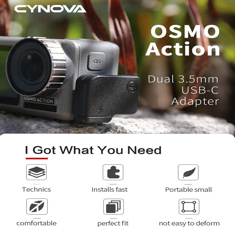 CYNOVA Osmo Action Dual 3.5mm/USB-C Mic Adapter- Made for DJI Osmo Action with Authorization