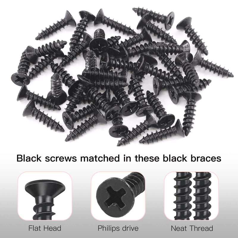 Hilitchi Straight Bracket Stainless Steel Black Straight Corner Braces Straight Flat Brace Mending Repair Flat Plates with Screw (40mm, 20 Pack) 40MM