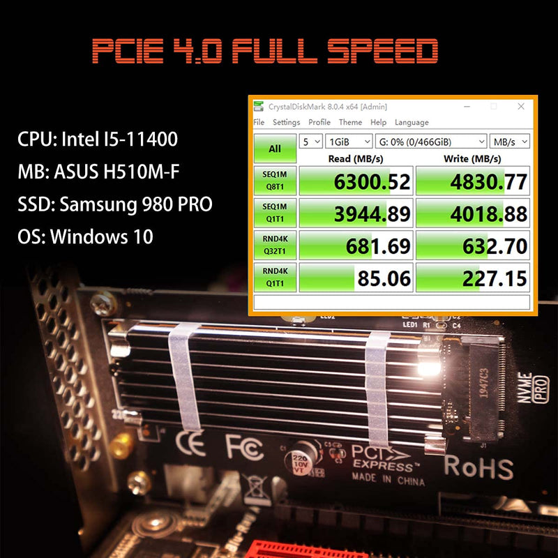 GLOTRENDS M.2 PCIe NVMe 4.0/3.0 Adapter with 0.12 Inch Thick M.2 Heatsink for M.2 PCIe SSD (NVMe and AHCI), PCI-E GEN4 Full Speed, Desktop PC Installation (PA09-HS)